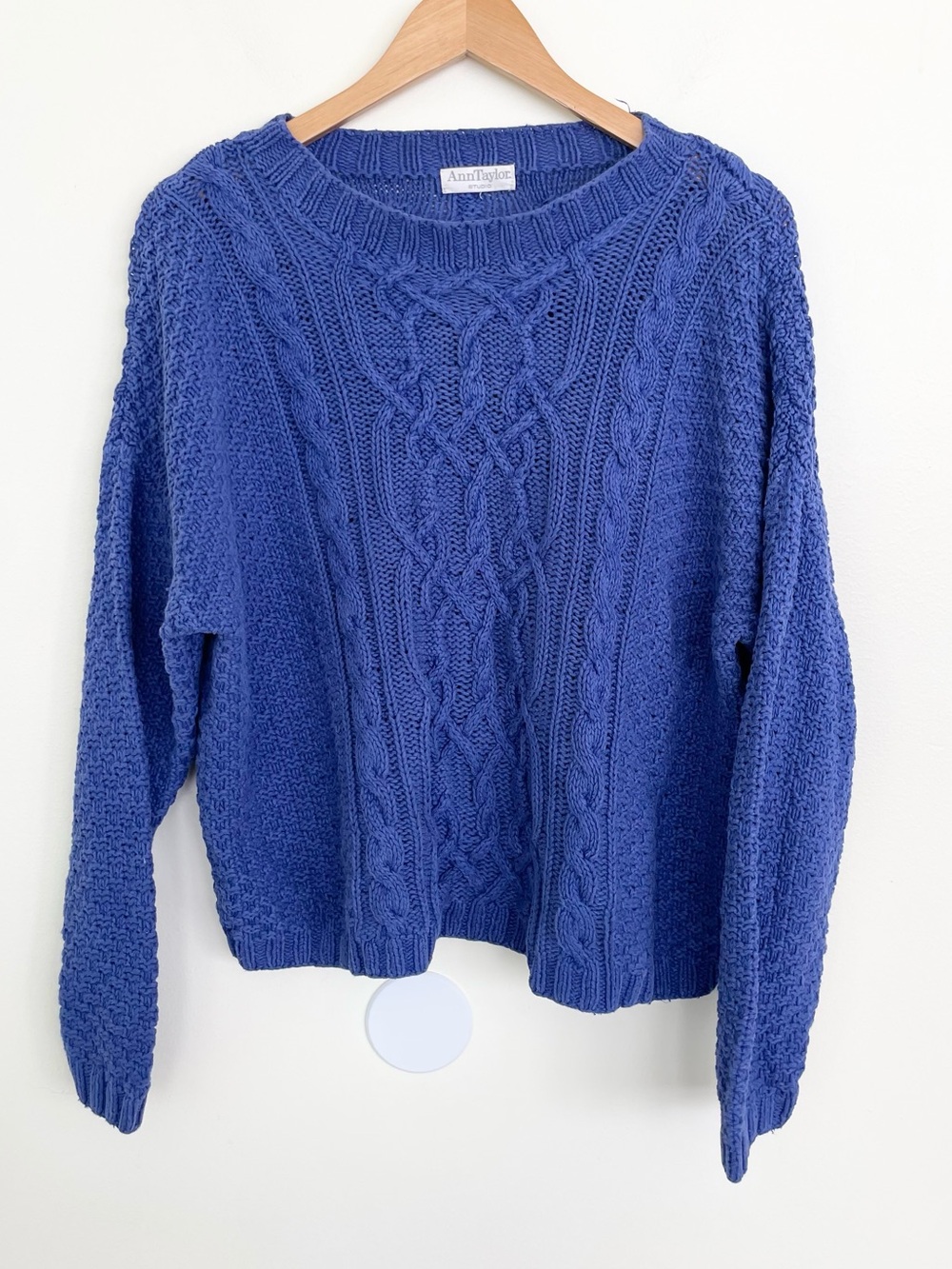 Ann Taylor Textured Cable Knit Cotton Relaxed Fit Sweater L Large Purple Classic